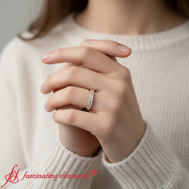 9 Stone Emerald Cut Wedding Ring