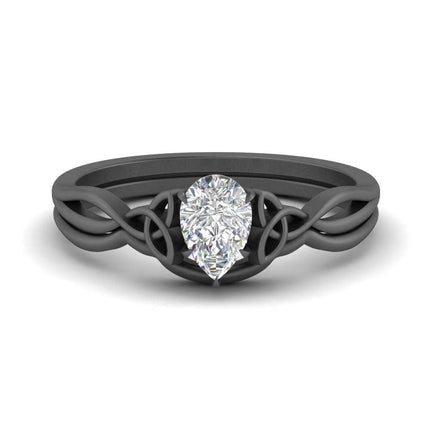 Pear Shaped Infinity Celtic Solitaire Wedding Set