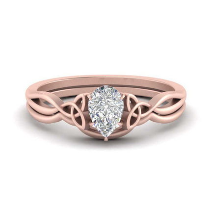 Pear Shaped Infinity Celtic Solitaire Wedding Set